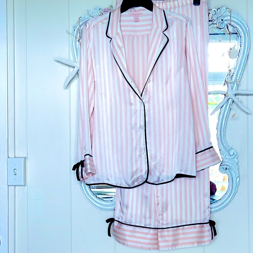100% Pure Silk 2012 Pink White Stripe Signature Classic 2 Pc Heritage Pajamas
